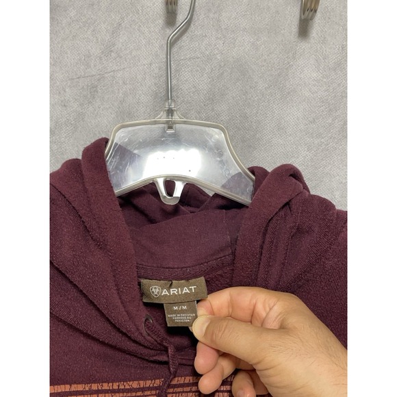 Ariat Hoodie Men M Burgundy Fleece Pullover‎ Drawstring Spell Out Casual Outdoor - Picture 7 of 10